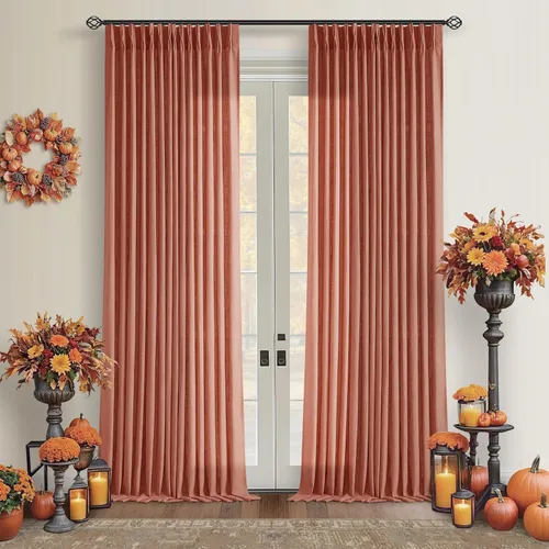 Miniatura 231 de Cortinas de lino natural con pliegues fruncidos de 120 pulgadas de largo para sala de estar, cortinas plisadas con ganchos y lengüeta trasera