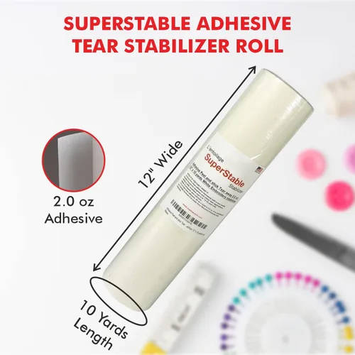 Miniatura 2 de Superpunch Estabilizador de bordado adhesivo para despegar y pegar, parte trasera blanca de 2.0 onzas, rollo de 12 pulgadas x 10 yardas