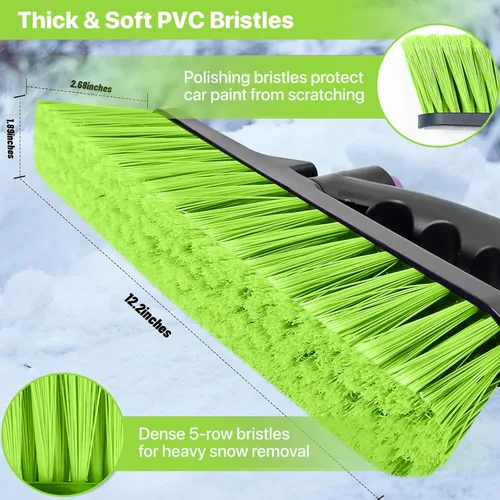 Miniatura 5 de OUSHASAA - Raspador de hielo y cepillo de nieve de 44" para parabrisas de coche con extensión, giro de 360°, cabezal de cerdas suaves, empuñadura