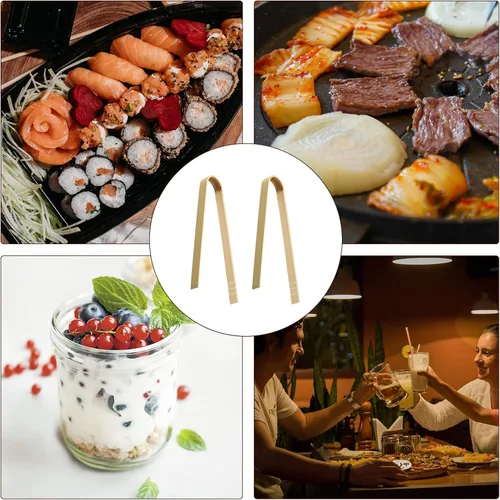 Miniatura 6 de LUTER 20 pinzas de madera de 4.72 pulgadas, utensilios de cocina desechables, mini pinzas de bambú naturales para pan y té, cocina