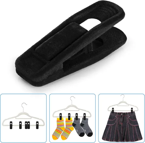 Miniatura 5 de Tinfol 50 clips de terciopelo para colgar, clips negros fuertes flocados, clip de apertura grande, clip de ropa para pantalones, clip para perchas