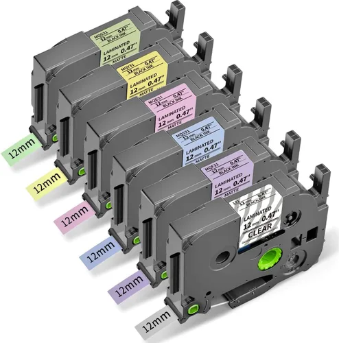 Miniatura 13 de Freshworld Paquete de 6 cintas de repuesto para rotuladora Brother TZe-335 de 0.472 in 0.47 de tinta blanca sobre cinta negra laminada compatible