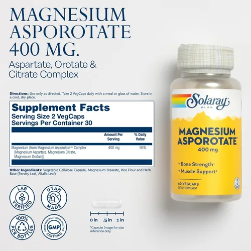 Miniatura 2 de SOLARAY Asporotato de magnesio 400 mg, 60 cápsulas vegetales
