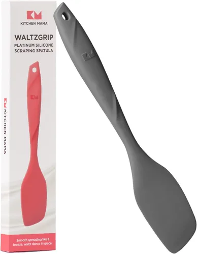 Kitchen Mama WaltzGrip - Espátula de raspado de silicona platinada: resistente al calor, sin costuras, antiadherente para utensilios de cocina, gris