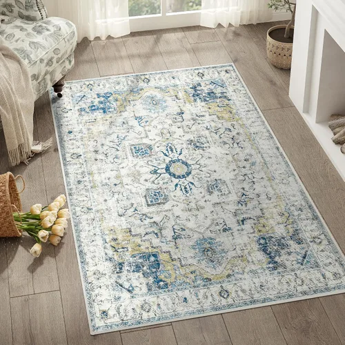 Miniatura 104 de jinchan Alfombra de Área 2x3 pies Alfombra Vintage de Entrada Lavable Bohemia Tapete Interior para Puerta Medallón Floral Tapete Pequeño para Puerta