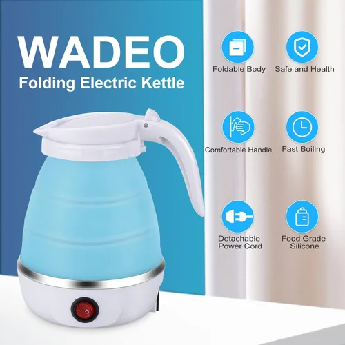 Miniatura 5 de Hervidor Eléctrico Portátil de Tamaño de Viaje, 600ML Pequeño Plegable para Té y Café con Tazón y Tazas Colapsables, 5 Minutos de Agua en Ebullición