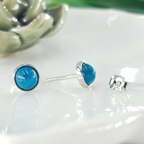 Miniatura 94 de Pendientes naturales de 0.236 in con chapado en oro blanco sobre plata de ley, bisel cabujón de piedras preciosas regalo de joyería para ella