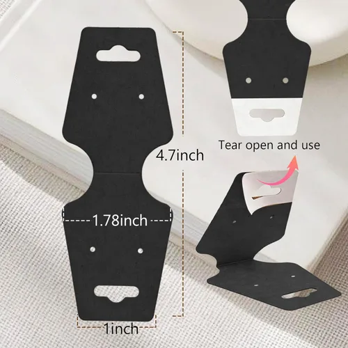 Miniatura 2 de 200 tarjetas de exhibición de pulsera, tarjetas para collares, tarjetas autoadhesivas de embalaje de joyería, tarjeta de venta para pequeñas Negro