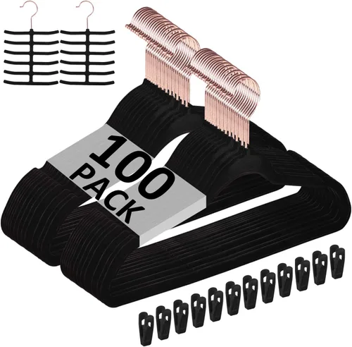 Miniatura 18 de VECELO Perchas de terciopelo de alta calidad resistentes (paquete de 60), antideslizantes y ahorran espacio con 8 clips para los dedos y soporte