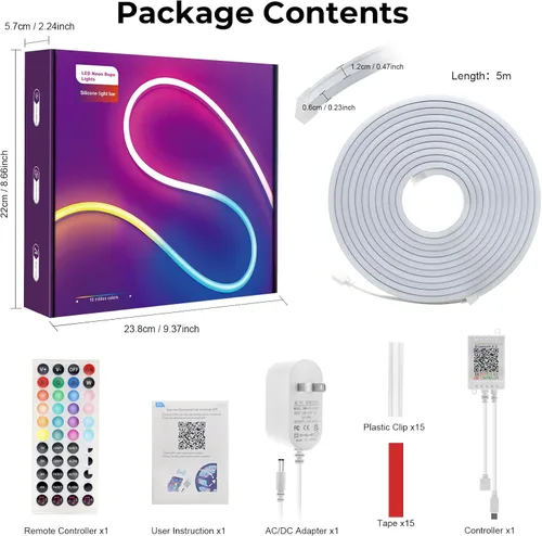 Miniatura 8 de LUXONIC Tira de luz LED de neón, tira de luz RGB impermeable de 16.4 pies con aplicación/control remoto, luces de cuerda flexible de 24 V, múltiples