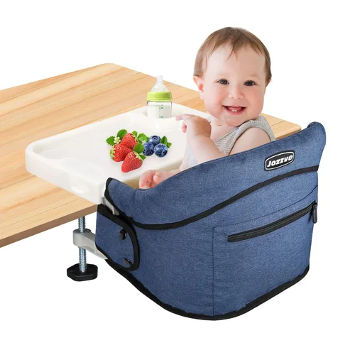 Miniatura 12 de Silla alta de gancho con bandeja desmontable, silla alta portátil plegable de viaje para bebé, asiento de alimentación ligero con bolsa de Negro