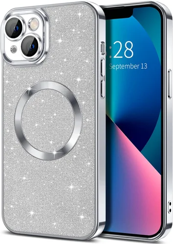 Miniatura 18 de Hython Funda para iPhone 13 Pro Max con purpurina, fundas magnéticas transparentes para teléfono con protector de lente de cámara