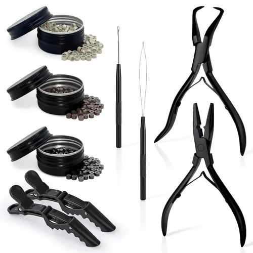 Miniatura 9 de Kit de herramientas para extensiones de cabello EHDIS de acero inoxidable, juego de alicates para micro enlaces de cuentas de cabello y removedor