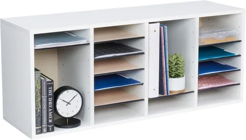 Miniatura 16 de Safco - Organizador de literatura, 12 compartimentos, buzón para oficina y aula con estantes ajustables, organizador de papel y correo de madera