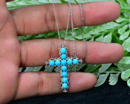 Miniatura 6 de Natural 0.157 in redondo durmiente belleza turquesa piedra preciosa santa cruz colgante collar diciembre piedra natal turquesa joyería regalo