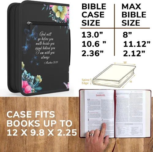 Miniatura 46 de DEHITE Funda para la Biblia para mujer, fundas de tela prémium para la Biblia para niñas, bolsa de transporte para mujer, ranuras para bolígrafos