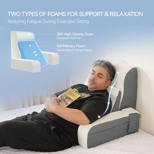 Miniatura 3 de Kayfia Almohada de lectura, almohada de espalda 10 en 1 para cama sentada con reposabrazos desmontable, almohada de respaldo con espuma