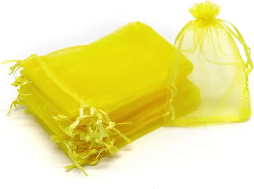 Dealglad 100pcs Drawstring Organza bolsas de joyería caramelo para fiestas, casamientos, regalos Amarillo