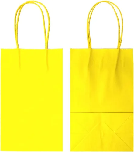 Miniatura 5 de AZOWA Bolsas de regalo pequeñas de papel kraft con asas (5 x 3.1 x 8.2 pulgadas, amarillas, 12 unidades)