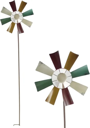 Alpine Corporation Molino de viento de metal para exteriores, 52 pulgadas, decoración de patio, multicolor