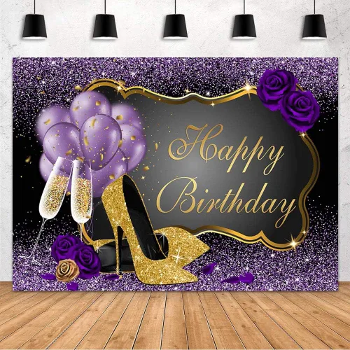 Miniatura 8 de MEHOFOND Telón de fondo de cumpleaños plateado y azul con purpurina para mujer, decoración de fiesta de cumpleaños, pancarta de tacón azul real
