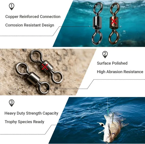 Miniatura 2 de AMSYPORTS - Conector giratorio de pesca de alta resistencia para agua salada, barril giratorio de agua dulce, balanceo resistente, cobre, negro