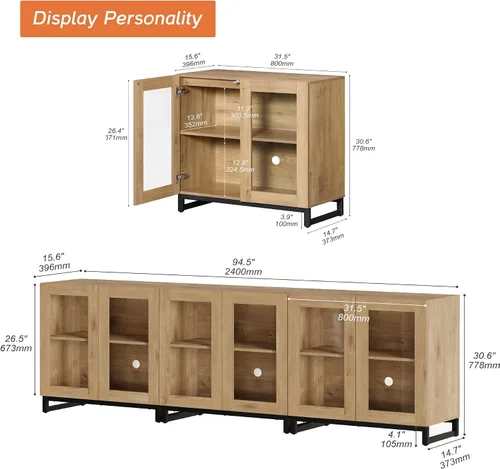 Miniatura 2 de WAMPAT Moderno soporte de TV con puertas de vidrio para televisores de 32 a 40 pulgadas, consola central de entretenimiento con estantes ajustables
