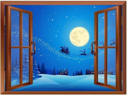 wall26 Vinilo adhesivo de pared con diseño de Papá Noel y renos en la noche de luna llena, autoadhesivo, extraíble, para ventana, 24 x 32 pulgadas