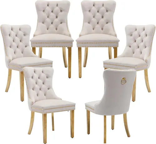 Miniatura 21 de LKTART Juego de 2 sillas de comedor de terciopelo, sillas de comedor copetudas con ribete de anillo de clavo, silla de comedor tapizada con patas