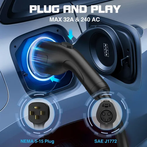 Miniatura 7 de GRECELL Cargador de vehículo eléctrico de nivel 2, cargador portátil de vehículo eléctrico de 32 A/7.4 KW con cable de 25 pies, cargador