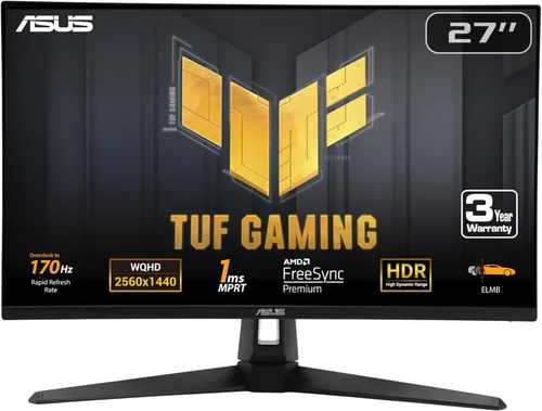 Miniatura 10 de ASUS TUF Gaming Monitor para juegos 2K HDR de 27 pulgadas (VG27AQ) - QHD (2560 x 1440), 165Hz (soporta 144 Hz), 1 ms, desenfoque de movimiento