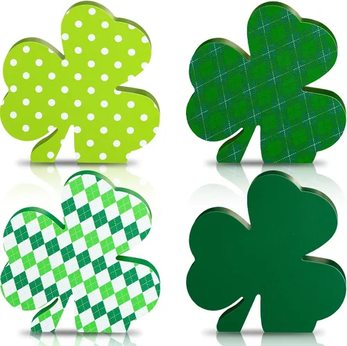 Miniatura 8 de Jetec 4 piezas de decoración de trébol de madera del día de San Patricio, decoración de bandeja escalonada del día de San Patricio, trébol verde