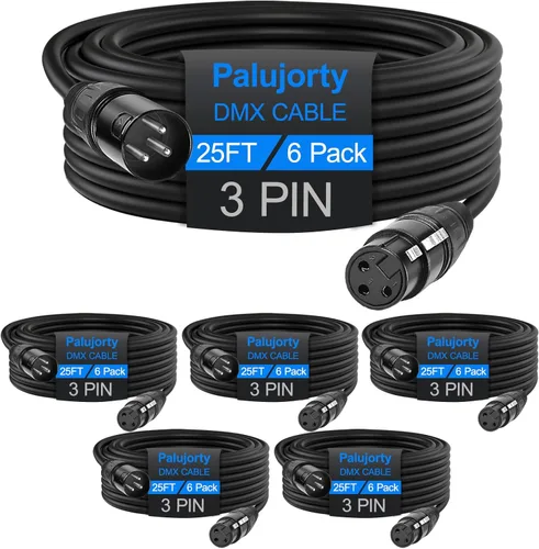 Miniatura 8 de Paquete de 4 cables DMX de 25 pies, cable DMX de 3 pines en espiral Palujorty para accesorios de iluminación de DJ