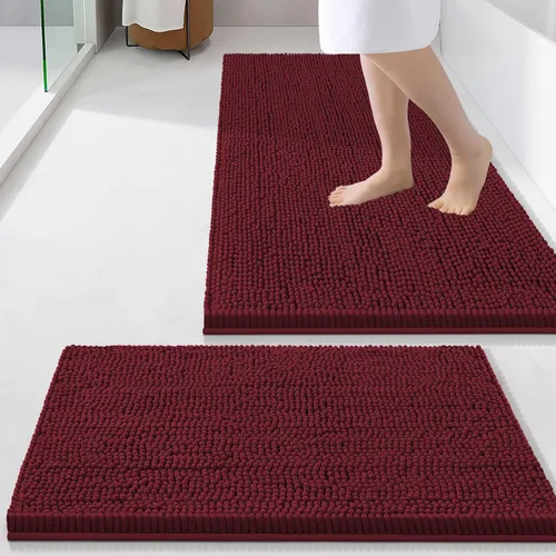 Miniatura 35 de Smiry Juego de 2 alfombras de baño, felpilla suave y absorbente, lavable a máquina, antideslizantes, para bañera, ducha y suelo
