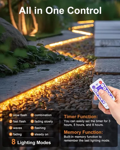 Miniatura 2 de Tira de luces solares impermeables para exteriores, 16.4 pies, 300 luces LED solares y alimentadas por USB, con control remoto, tiras LED blancas