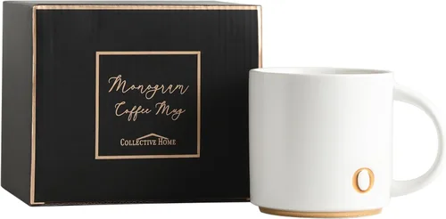 Miniatura 29 de COLLECTIVE HOME - Tazas de cerámica con monograma, tazas de café con inicial dorada de 15 onzas, elegantes tazas de té del alfabeto, elegante taza