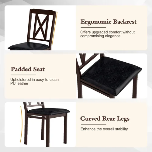 Miniatura 5 de Giantex Juego de mesa de comedor de 5 piezas para 4, mesa de cocina rectangular de 47 pulgadas y 4 sillas con patas de madera de goma, asiento