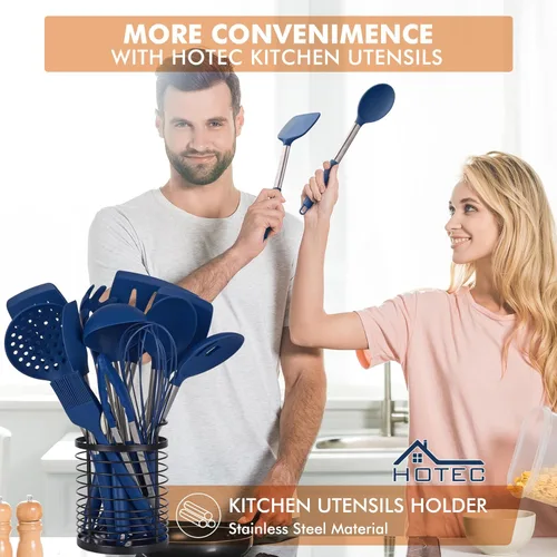 Miniatura 3 de HOTEC Utensilios de cocina de silicona resistentes al calor de 446°F, juego de utensilios de cocina sin BPA, juego de espátulas, gadgets de cocina