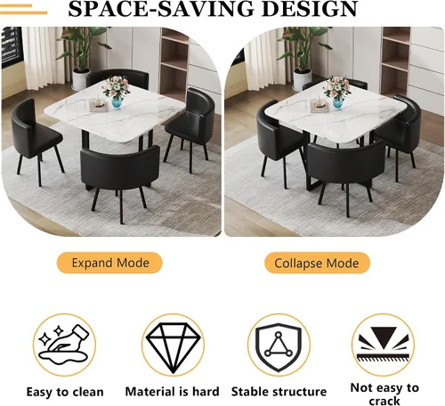 Miniatura 4 de Juego de mesa de comedor cuadrada de 39 pulgadas para 4, juego de mesa de negociación que ahorra espacio con 4 sillas tapizadas, juego de 5 piezas