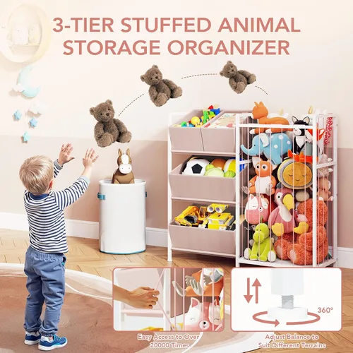 Miniatura 2 de BBLIKE Almacenamiento de animales de peluche, organizador de almacenamiento para niños con 4 contenedores extraíbles, organizador de almacenamiento