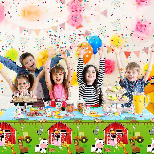 Miniatura 5 de Kasyat Mantel para fiesta de animales de granja, desechable, de plástico, para decoración de fiesta temática de animales de granja, para picnic