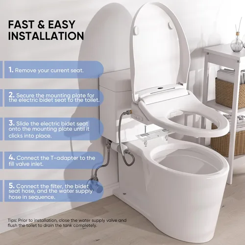 Miniatura 4 de LEIVI Asiento de inodoro bidé eléctrico con control remoto inalámbrico y panel lateral, múltiples modos de rociado, asiento calefactado ajustable
