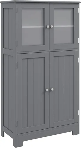 Miniatura 10 de Giantex Armario de almacenamiento con puertas – Armario de piso de baño, armario alto independiente con 2 puertas de vidrio templado, estante Blanco