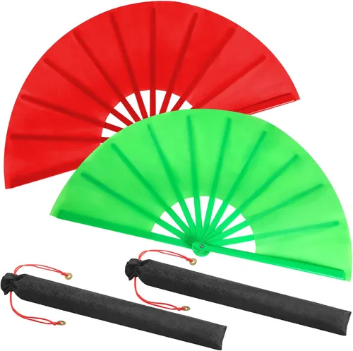 Miniatura 48 de Maitys Paquete de 2 ventiladores de mano plegables grandes de 13 pulgadas, ventiladores chinos de mano grandes para baile de línea, Tai Chi