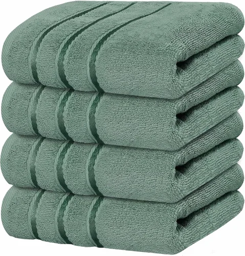 Miniatura 18 de Juego de 4 toallas de mano de lujo para baño, 100% algodón hilado en anillo de 600 GSM, suaves y absorbentes, rayas de viscosa, 16 x 28 pulgadas