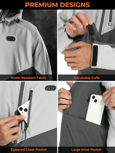 Miniatura 6 de ORORO Chaqueta térmica de doble control para hombre con 5 zonas de calor, hasta 20 horas de calor