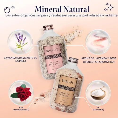 Miniatura 5 de SpaLife Tea Spa - Sales de baño minerales efervescentes con infusión de pétalos – lavanda y rosa, paquete de 2 unidades de 17.6 onzas
