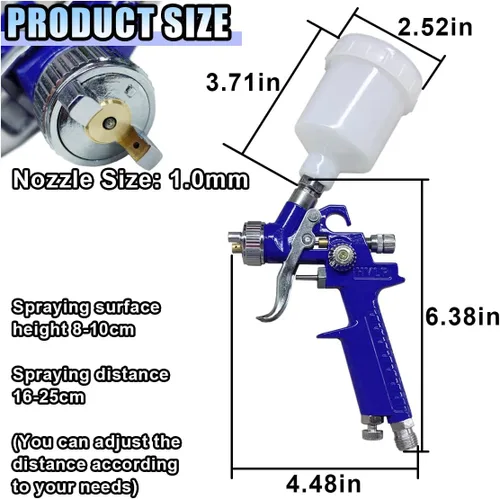 Miniatura 2 de Mini HVLP Pistola pulverizadora de toque con boquilla de 1 mm, 125 cc Taza de alimentación por gravedad, pistola pulverizadora de pintura en aerosol
