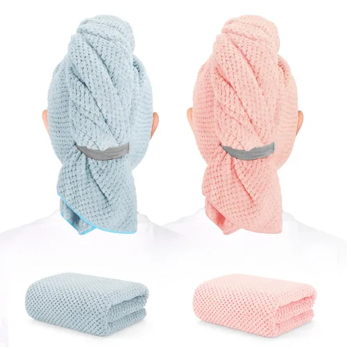 Miniatura 9 de Paquete de 2 toallas de microfibra para el cabello - 41 x 24 pulgadas, súper suaves, absorbentes, de secado rápido sin encrespamiento, envoltorio