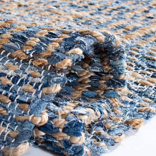 Miniatura 6 de SAFAVIEH Cape Cod Collection - Alfombra de pasillo, 2 pies 3 pulgadas x 6 pies, natural y azul, hecha a mano, tejido plano costero trenzado, ideal